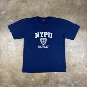 NYPD‎ T-Shirt Y2K Men’s Large Navy Blue Cracked Print Police Dept Tee
